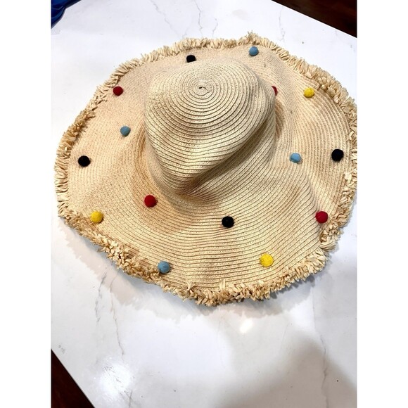 NEW SHIRALEAH of CHICAGO Women Shiraleah Chicago Wide Brim‎ Straw Hat with Pom Poms Fringe